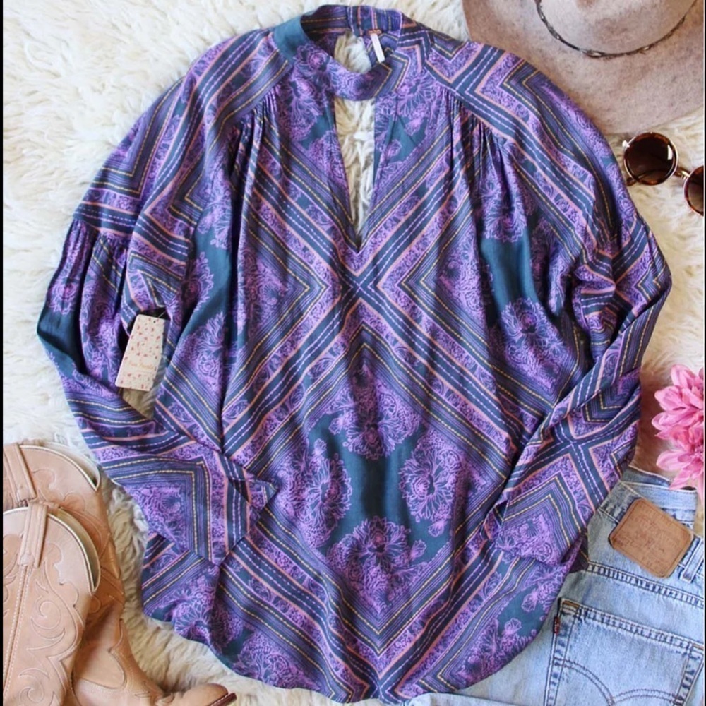 Free People Purple Print Walking on a Dream Tunic‎ Blouse